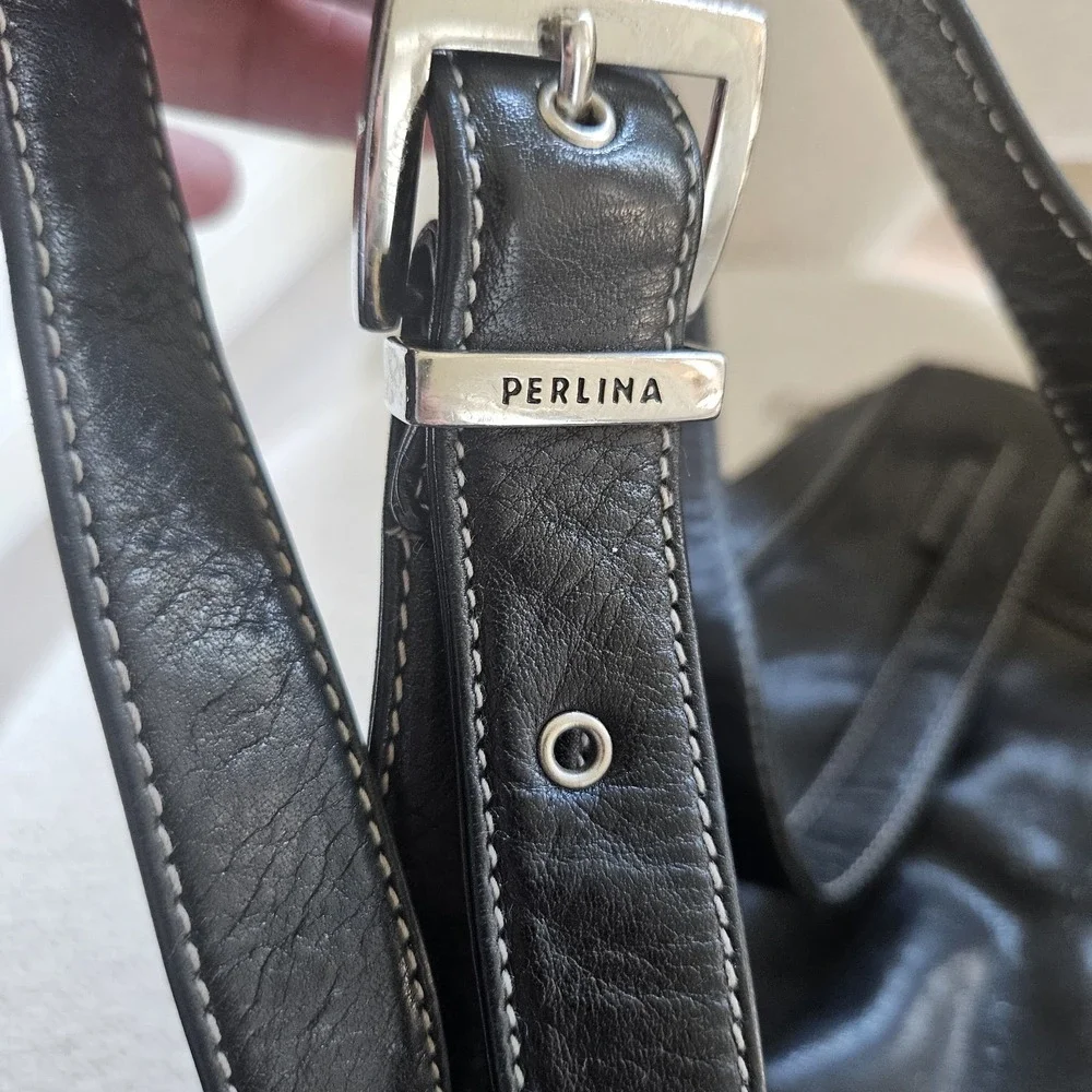 Leather Backpack Women's Perlina Purse Buckle Straps Travel Organizer Black